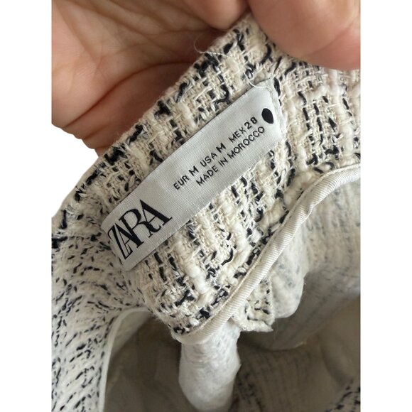 ZARA White Boucle Wide Leg Crop Button Dress Pants Size Medium - Picture 9 of 9